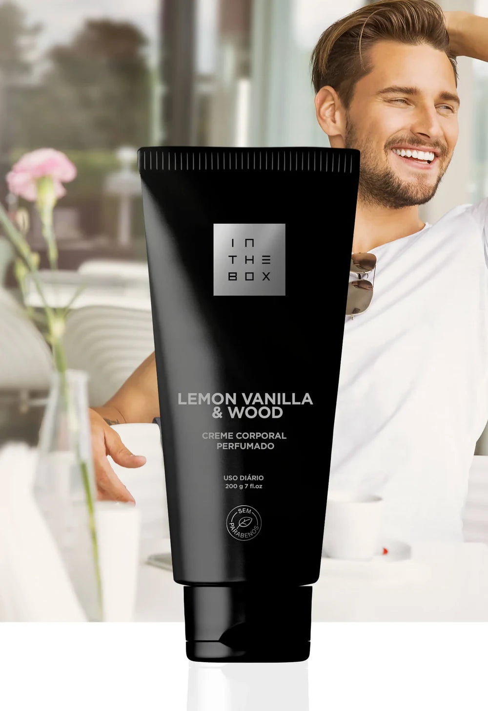 Tubo do creme hidratante desodorante corporal Lemon Vanilla & Wood 200g da In The Box.