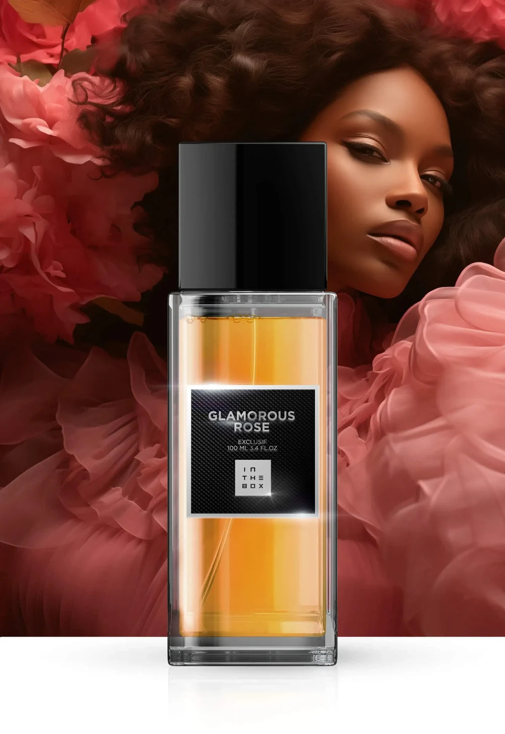 Frasco do perfume Glamorous Rose 100ml da In The Box.
