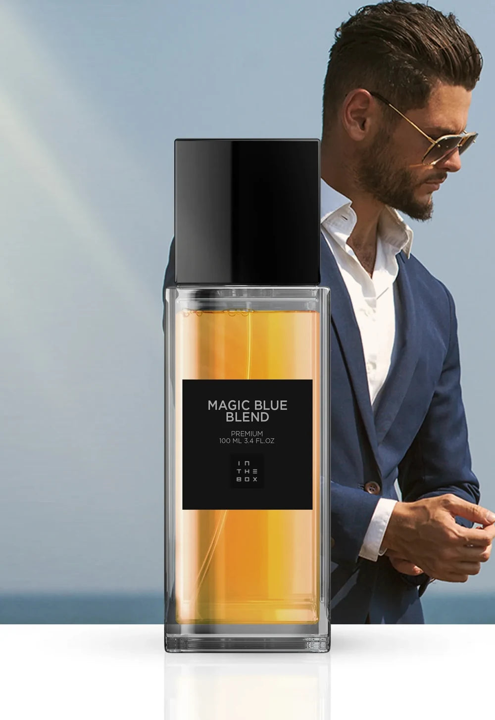 Frasco do perfume Magic Blue Blend 100ml da In The Box.